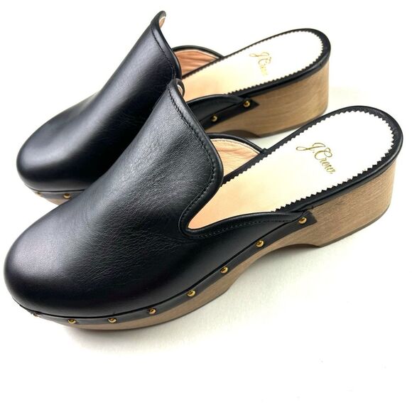J. Crew Black Leather Wood Clogs size 7.5 MSRP $178 - Picture 2 of 9